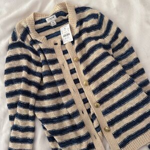 J. Crew Navy and Cream Striped Knit Cardigan